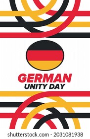 German Unity Day. Celebrated annually on October 3 in Germany. Happy national holiday of unity, freedom and reunification. Deutsch flag. Patriotic poster design. Vector illustration