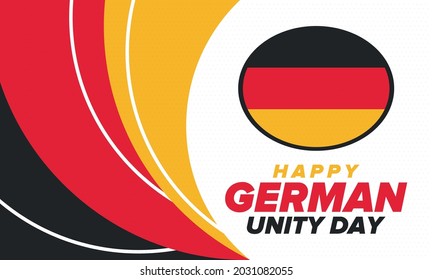 German Unity Day. Celebrated annually on October 3 in Germany. Happy national holiday of unity, freedom and reunification. Deutsch flag. Patriotic poster design. Vector illustration