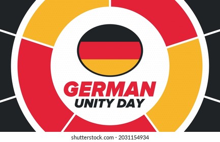 German Unity Day. Celebrated annually on October 3 in Germany. Happy national holiday of unity, freedom and reunification. Deutsch flag. Patriotic poster design. Vector illustration