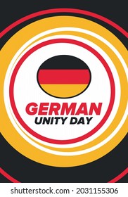 German Unity Day. Celebrated annually on October 3 in Germany. Happy national holiday of unity, freedom and reunification. Deutsch flag. Patriotic poster design. Vector illustration