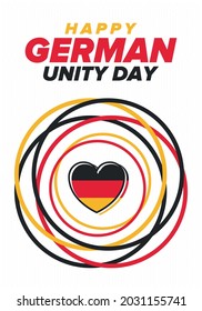 German Unity Day. Celebrated annually on October 3 in Germany. Happy national holiday of unity, freedom and reunification. Deutsch flag. Patriotic poster design. Vector illustration