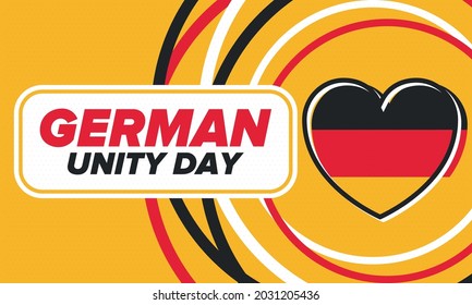 German Unity Day. Celebrated annually on October 3 in Germany. Happy national holiday of unity, freedom and reunification. Deutsch flag. Patriotic poster design. Vector illustration