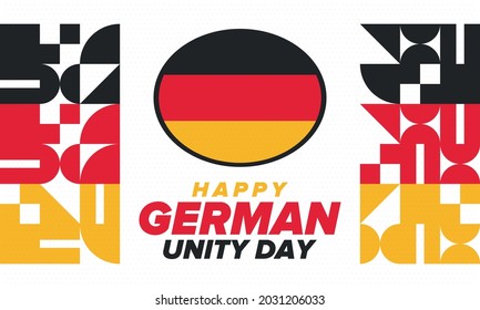 German Unity Day. Celebrated annually on October 3 in Germany. Happy national holiday of unity, freedom and reunification. Deutsch flag. Patriotic poster design. Vector illustration