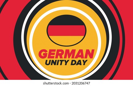 German Unity Day. Celebrated annually on October 3 in Germany. Happy national holiday of unity, freedom and reunification. Deutsch flag. Patriotic poster design. Vector illustration