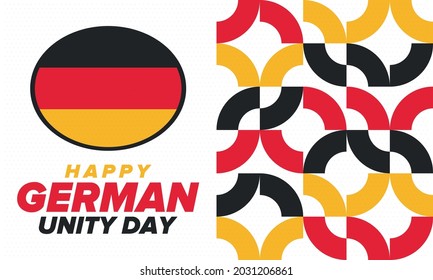 German Unity Day. Celebrated annually on October 3 in Germany. Happy national holiday of unity, freedom and reunification. Deutsch flag. Patriotic poster design. Vector illustration