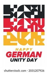 German Unity Day. Celebrated annually on October 3 in Germany. Happy national holiday of unity, freedom and reunification. Deutsch flag. Patriotic poster design. Vector illustration