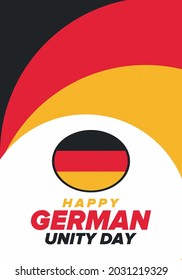 German Unity Day. Celebrated annually on October 3 in Germany. Happy national holiday of unity, freedom and reunification. Deutsch flag. Patriotic poster design. Vector illustration