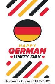 German Unity Day. Celebrated annually on October 3 in Germany. Happy national holiday of unity, freedom and reunification. Deutsch flag. Patriotic poster design. Vector illustration