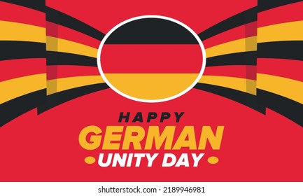 Día de la Unidad Alemana. Celebrado anualmente el 3 de octubre en Alemania. Feliz fiesta nacional de unidad, libertad y reunificación. Bandera alemana. Diseño de afiches patrióticos. Ilustración del vector