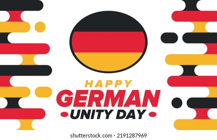 German Unity Day. Celebrated annually on October 3 in Germany. Happy national holiday of unity, freedom and reunification. Deutsch flag. Patriotic poster design. Vector illustration