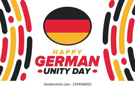 German Unity Day. Celebrated annually on October 3 in Germany. Happy national holiday of unity, freedom and reunification. Deutsch flag. Patriotic poster design. Vector illustration