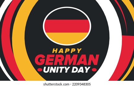 German Unity Day. Celebrated annually on October 3 in Germany. Happy national holiday of unity, freedom and reunification. Deutsch flag. Patriotic poster design. Vector illustration