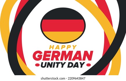 German Unity Day. Celebrated annually on October 3 in Germany. Happy national holiday of unity, freedom and reunification. Deutsch flag. Patriotic poster design. Vector illustration