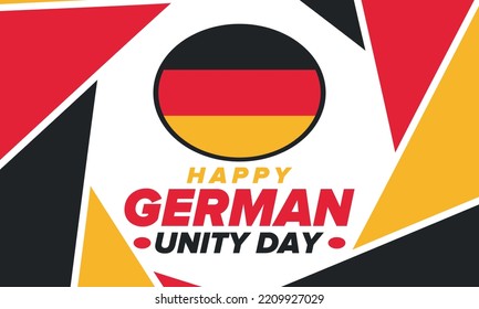 German Unity Day. Celebrated annually on October 3 in Germany. Happy national holiday of unity, freedom and reunification. Deutsch flag. Patriotic poster design. Vector illustration