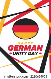 German Unity Day. Celebrated annually on October 3 in Germany. Happy national holiday of unity, freedom and reunification. Deutsch flag. Patriotic poster design. Vector illustration