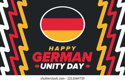 German Unity Day. Celebrated annually on October 3 in Germany. Happy national holiday of unity, freedom and reunification. Deutsch flag. Patriotic poster design. Vector illustration