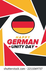 German Unity Day. Celebrated annually on October 3 in Germany. Happy national holiday of unity, freedom and reunification. Deutsch flag. Patriotic poster design. Vector illustration