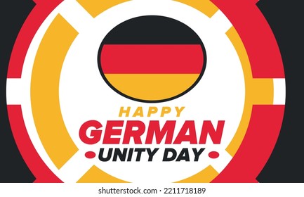 German Unity Day. Celebrated annually on October 3 in Germany. Happy national holiday of unity, freedom and reunification. Deutsch flag. Patriotic poster design. Vector illustration