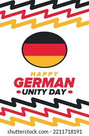 German Unity Day. Celebrated annually on October 3 in Germany. Happy national holiday of unity, freedom and reunification. Deutsch flag. Patriotic poster design. Vector illustration