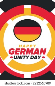 German Unity Day. Celebrated annually on October 3 in Germany. Happy national holiday of unity, freedom and reunification. Deutsch flag. Patriotic poster design. Vector illustration