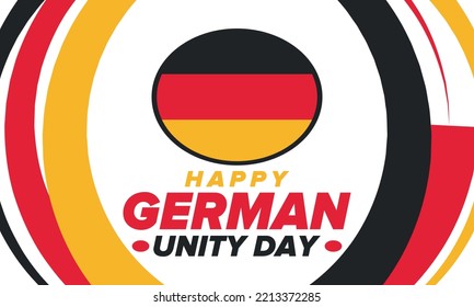 German Unity Day. Celebrated annually on October 3 in Germany. Happy national holiday of unity, freedom and reunification. Deutsch flag. Patriotic poster design. Vector illustration