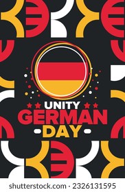 German Unity Day. Celebrated annually on October 3 in Germany. Happy national holiday of unity, freedom and reunification. Deutsch flag. Patriotic poster design. Vector illustration