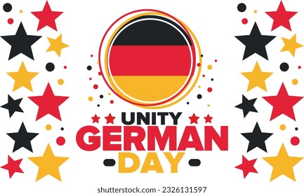 German Unity Day. Celebrated annually on October 3 in Germany. Happy national holiday of unity, freedom and reunification. Deutsch flag. Patriotic poster design. Vector illustration