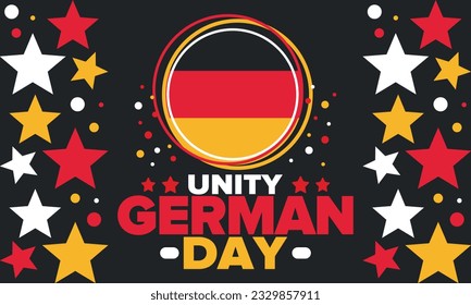 German Unity Day. Celebrated annually on October 3 in Germany. Happy national holiday of unity, freedom and reunification. Deutsch flag. Patriotic poster design. Vector illustration