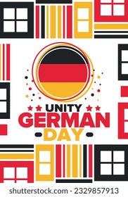 German Unity Day. Celebrated annually on October 3 in Germany. Happy national holiday of unity, freedom and reunification. Deutsch flag. Patriotic poster design. Vector illustration