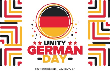 German Unity Day. Celebrated annually on October 3 in Germany. Happy national holiday of unity, freedom and reunification. Deutsch flag. Patriotic poster design. Vector illustration