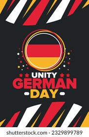 German Unity Day. Celebrated annually on October 3 in Germany. Happy national holiday of unity, freedom and reunification. Deutsch flag. Patriotic poster design. Vector illustration