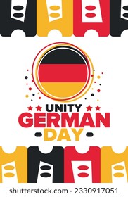 German Unity Day. Celebrated annually on October 3 in Germany. Happy national holiday of unity, freedom and reunification. Deutsch flag. Patriotic poster design. Vector illustration