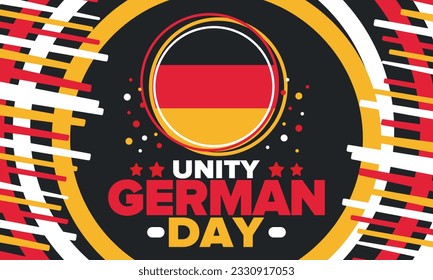 German Unity Day. Celebrated annually on October 3 in Germany. Happy national holiday of unity, freedom and reunification. Deutsch flag. Patriotic poster design. Vector illustration