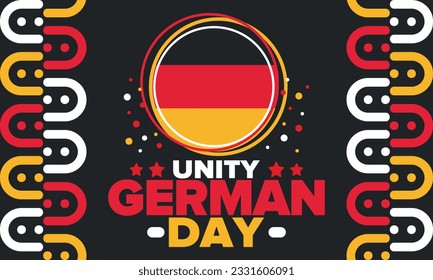 German Unity Day. Celebrated annually on October 3 in Germany. Happy national holiday of unity, freedom and reunification. Deutsch flag. Patriotic poster design. Vector illustration