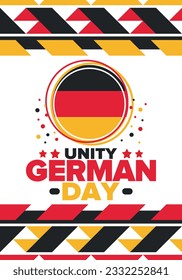 German Unity Day. Celebrated annually on October 3 in Germany. Happy national holiday of unity, freedom and reunification. Deutsch flag. Patriotic poster design. Vector illustration