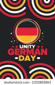 German Unity Day. Celebrated annually on October 3 in Germany. Happy national holiday of unity, freedom and reunification. Deutsch flag. Patriotic poster design. Vector illustration