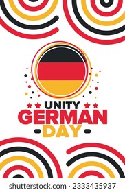 German Unity Day. Celebrated annually on October 3 in Germany. Happy national holiday of unity, freedom and reunification. Deutsch flag. Patriotic poster design. Vector illustration