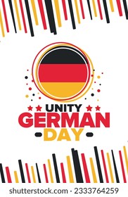 German Unity Day. Celebrated annually on October 3 in Germany. Happy national holiday of unity, freedom and reunification. Deutsch flag. Patriotic poster design. Vector illustration