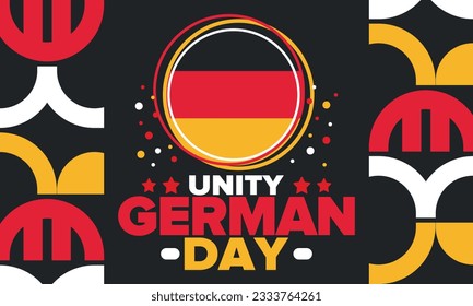 German Unity Day. Celebrated annually on October 3 in Germany. Happy national holiday of unity, freedom and reunification. Deutsch flag. Patriotic poster design. Vector illustration