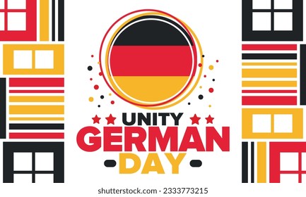 German Unity Day. Celebrated annually on October 3 in Germany. Happy national holiday of unity, freedom and reunification. Deutsch flag. Patriotic poster design. Vector illustration