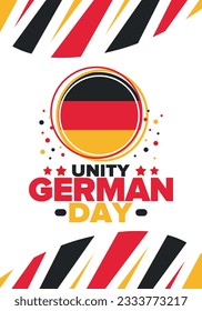 German Unity Day. Celebrated annually on October 3 in Germany. Happy national holiday of unity, freedom and reunification. Deutsch flag. Patriotic poster design. Vector illustration