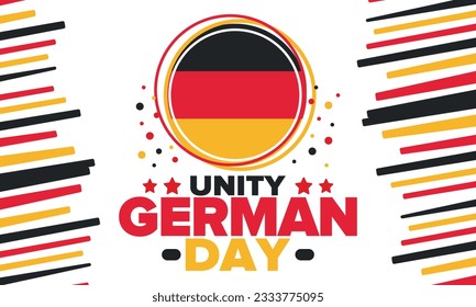 German Unity Day. Celebrated annually on October 3 in Germany. Happy national holiday of unity, freedom and reunification. Deutsch flag. Patriotic poster design. Vector illustration