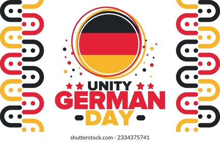 German Unity Day. Celebrated annually on October 3 in Germany. Happy national holiday of unity, freedom and reunification. Deutsch flag. Patriotic poster design. Vector illustration