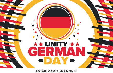 German Unity Day. Celebrated annually on October 3 in Germany. Happy national holiday of unity, freedom and reunification. Deutsch flag. Patriotic poster design. Vector illustration