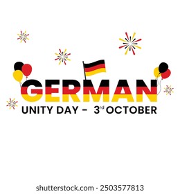 German Unity Day Celebration Banner - Festive Design with Balloons, Fireworks, and Flag for October 3rd