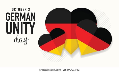 German Unity Day celebration vector illustration featuring heart shapes filled with German flag colors.Vector illustration