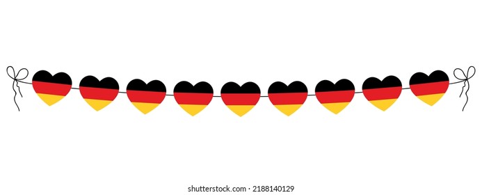 German Unity Day, Flag Of Germany Hearts Garland, String Of Hearts For Outdoor Party, Window Or Wall Decoration, Simple Vector Illustration