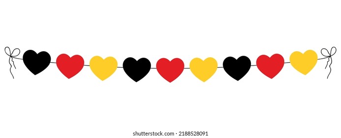 German Unity Day, Flag Of Germany Hearts Garland, String Of Hearts For Outdoor Party, Window Or Wall Decoration, Simple Vector Illustration