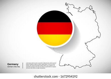 German unity day of Germany. Elegant national holiday of Germany with map design elements and country flag in circle. Classic greeting card, banner vector illustration.