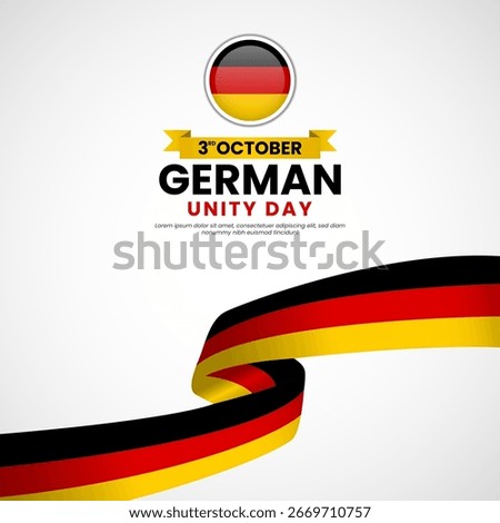German unity day greeting card, square banner background with warving ribbon flag